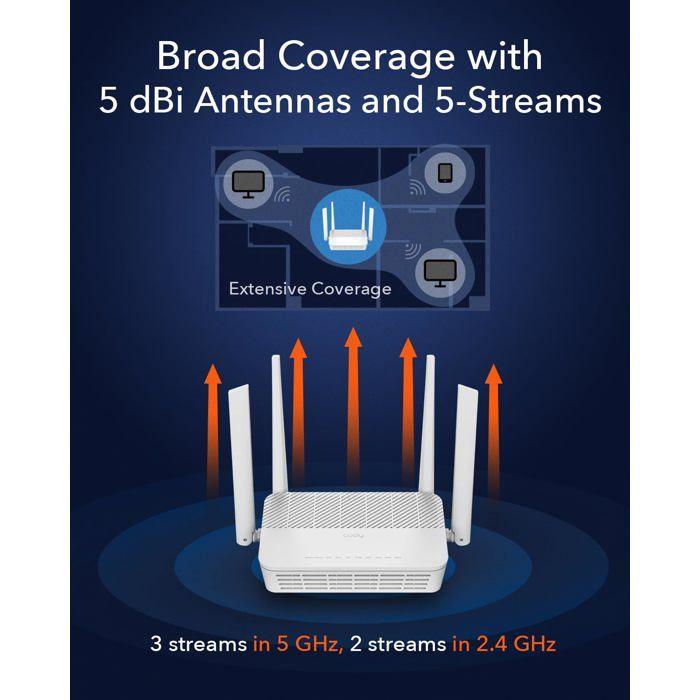 Roteador WiFi 6 - CUDY - AX3000 - WAN 2,5 Gbit/s - 4 Portas RJ45 - MU-MIMO