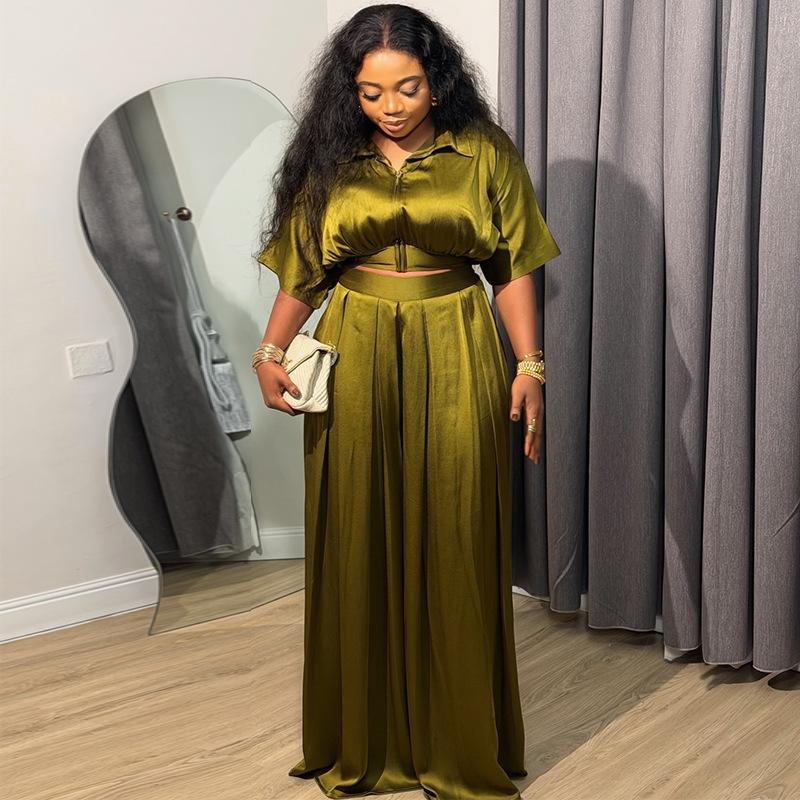 Women's 2026 Spring New Fashion Casual Lapel Slim Short Top and Wide-Leg Pants Draped Suit