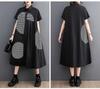 Loose Plus Print Medium Long Artistic Retro Short Sleeved Shirt Dress
