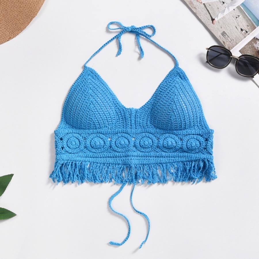 Neck sling small vest with shoulder strap inside, chest pad backless hollow tube top embroidered vest women's summer short top