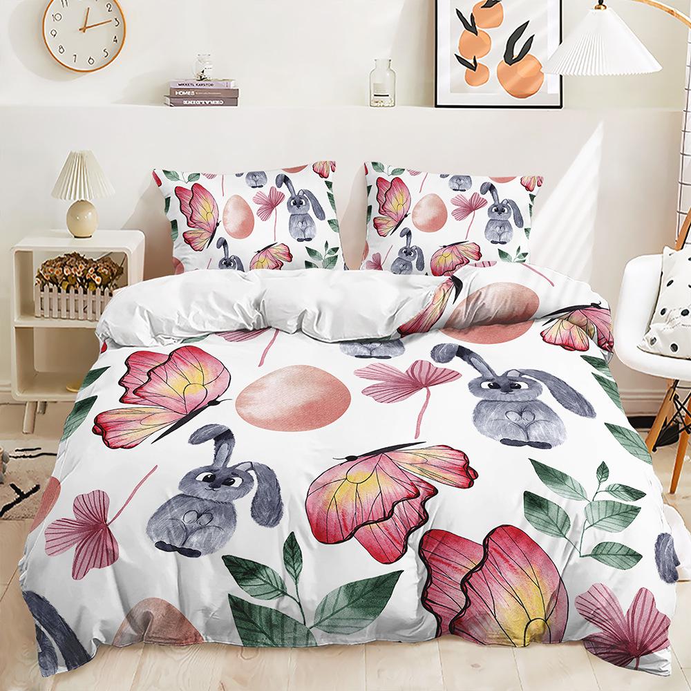 Quilt Cover Animal Rabbit Pillowcase Digital Printing Bedding Three-Piece Set