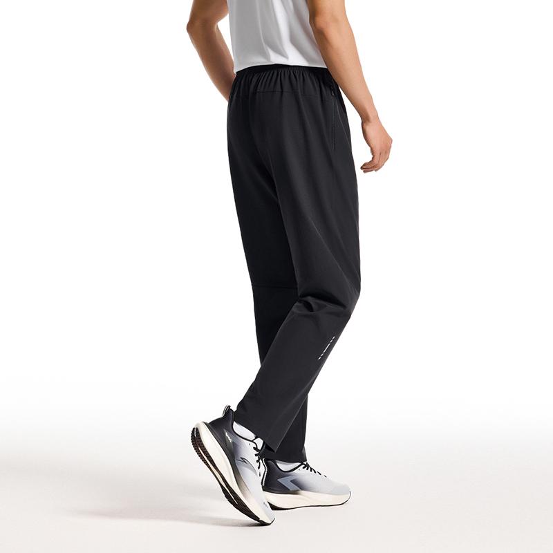 Anta Running Series Casual Simple Solid Color Straight Leg Knitted Sports Pants Men Bottoms Basic-Black 952525504-4