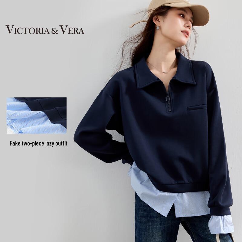 VICTORIA&VERA Women's Fall Faux Two-Piece Layered Sweatshirt