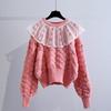 Casual Solid Knit Sweater Ladies V Neck Crew Neck Warm Daily Long Sleeve Blouse