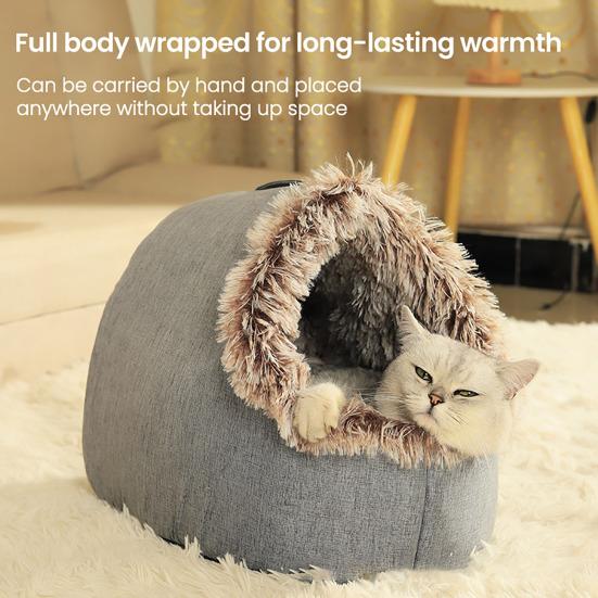 Warm Cat Cave Bed Cozy Pet Calming Nest Plush Hooded Cat Bed Fluffy Winter