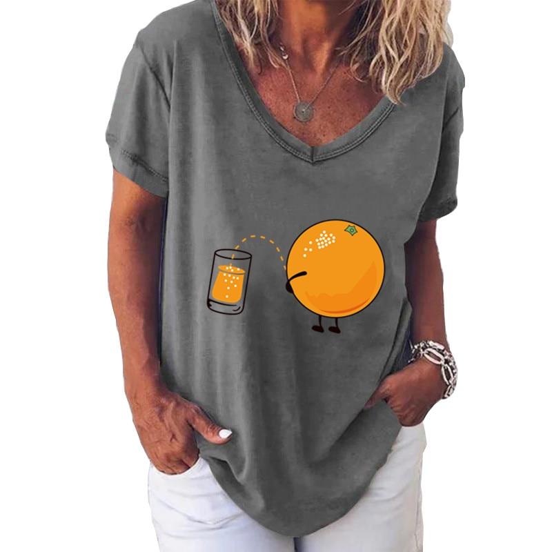 

Fashion Spring Interest Print Blouses Short Sleeved V-Neck T Shirts Casual XS серый