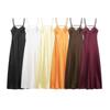 European Women's Fashion: Silk Satin Midi Slip Dress with Decorative Style