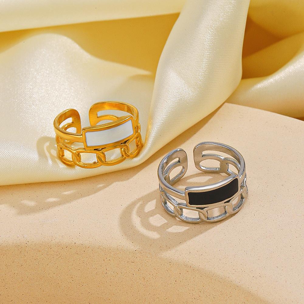 Stainless Steel Vintage White Enamel Open Rings for Women 18K Gold Plated Adjustable Finger Ring Wedding Chic Jewelry