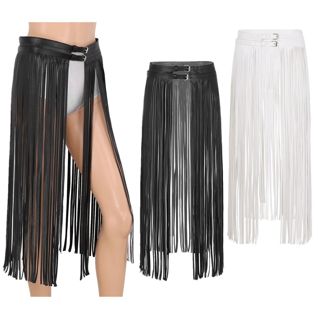 Cintura Gotica Punk da Donna in Ecopelle con Doppia Fibbia Regolabile Lunga Frangia Nappa Accessorio per la Vita