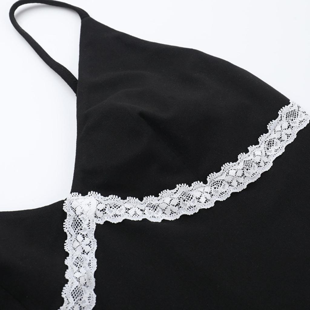 Summer New Women's Sexy V-neck Cami Top Color-block Lace Patchwork Striped Inner Tank Top for European American Y2K Girls