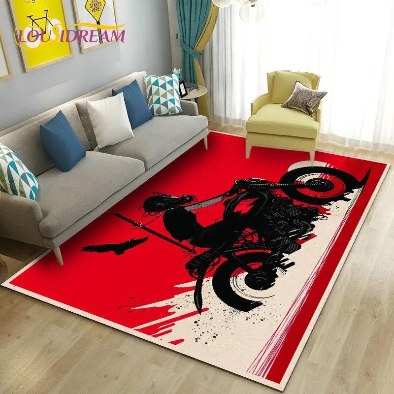 3D Retro Vintage Motorcycle Area Rug Large,Carpet Rug for Living Room Bedroom Sofa Decoration,Doormat Kitchen Non-slip Floor Mat