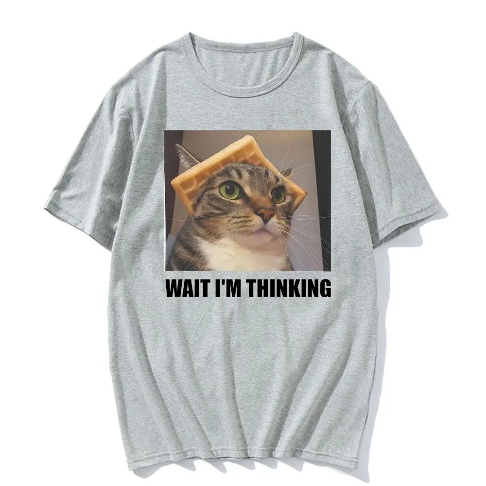 

Wait Lm Thinking Funny Cat Meme Tee Shirt Women Clothing Fashion Humor Trend Tshirts Casual Kitten Printed Cute Y2k Streetwear S