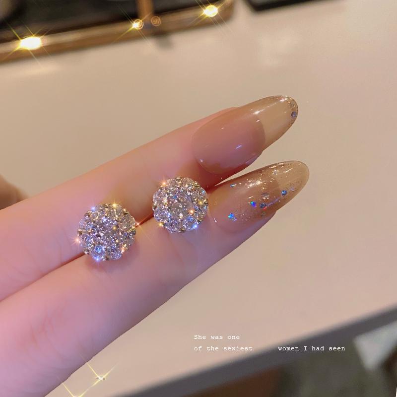 Elegant Rotatable Korean Zircon Earrings for Women - 925 Silver Needle, Trendy 2025 Ear Studs