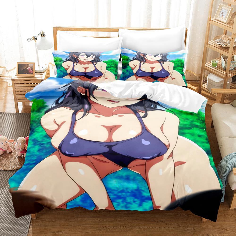 New Sexy Lactating Girl, Young Woman Large Chest Bedding Set Anime Three-piece Set Adult Kid Bedroom Duvetcover Sets Personality