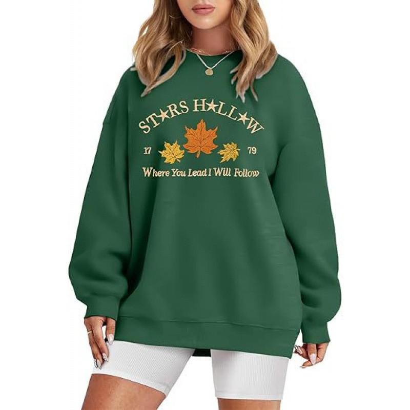 2025 Women's Crew Neck Sweatshirt with Autumn Leaf Pattern Print - New Autumn/Winter Style