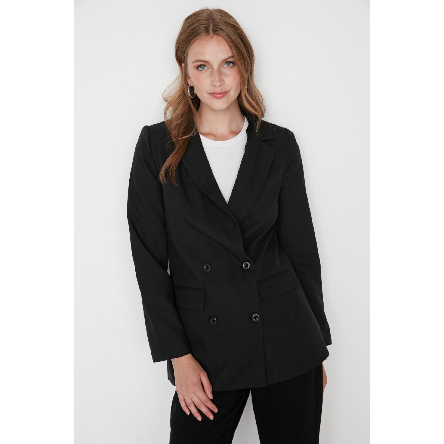 

Black Button Detailed Woven Jacket Twoaw21ce0264