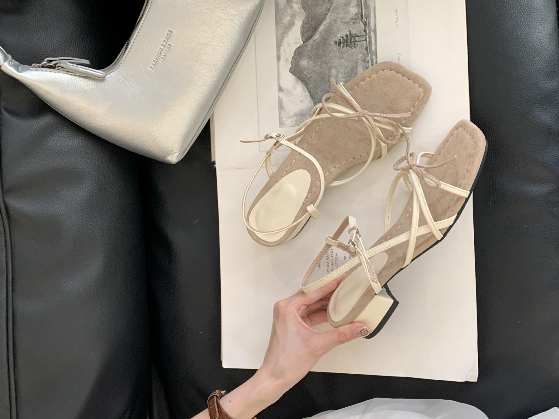 Sandals Skirt-Matching Fairy Style Block Heel Square Toe Open Toe Women S Summer French Style Mid Heel Softwanwan Styleshoes 35 грязно-белый