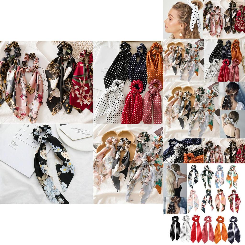 Versatile Floral Hair Bow Scrunchie Scarf With Chic Boho Elastic Hairband Ribbon