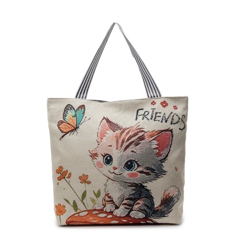 Cute Cartoon Print Single Shoulder Bag Large Capacity Street Style Tote Bag Canvas Bag Students
