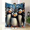 "Happy Penguins In Winter Wonderland" Patterned Flannel Blanket Perfect for the Bedroom Living Room, Sofa, or a Little Nap