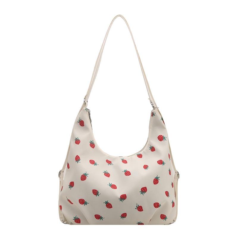 Literary and sweet shoulder armpit bag, fresh printing casual large-capacity tote bag, student class commuting backpack