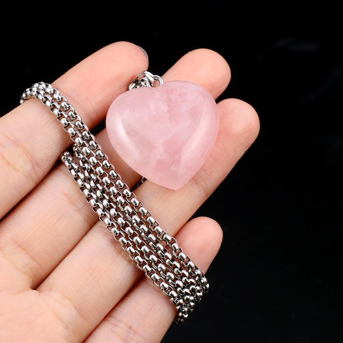 

1 шт. в партии, ожерелье из натурального камня, кулон в форме сердца, кристалл, аметист, агат, опал, цепочка из нержавеющей стали, ожерелья для женщин, ювелирные изделия 30x30x10 мм 1Pcs/Dark Amethyst