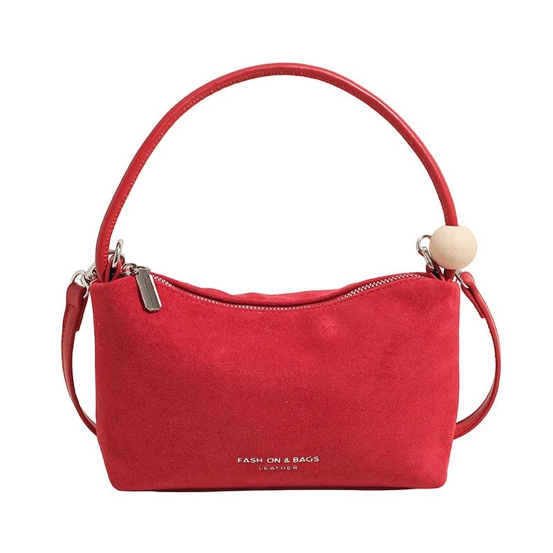 Solid Colors Hasp Suede Sewing Thread Retro Women's Shoulder Bags 2026 High Capacity Casual Versatile Casual Sweet Tote Bags