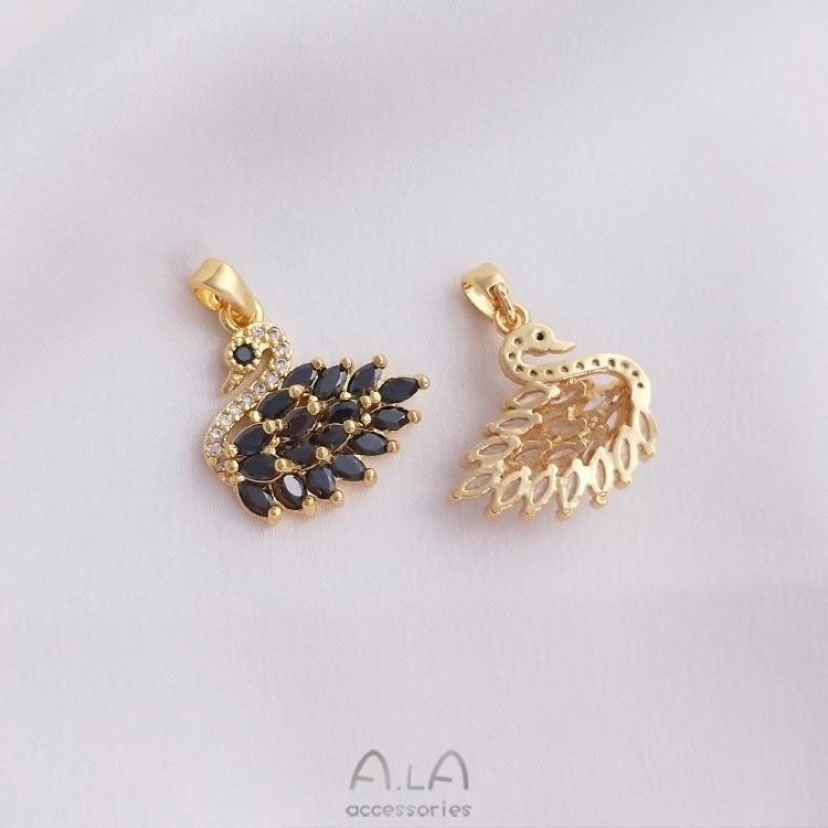 

Handmade Black Swan Pendant Necklace with Micro-Paved Zircon Charms