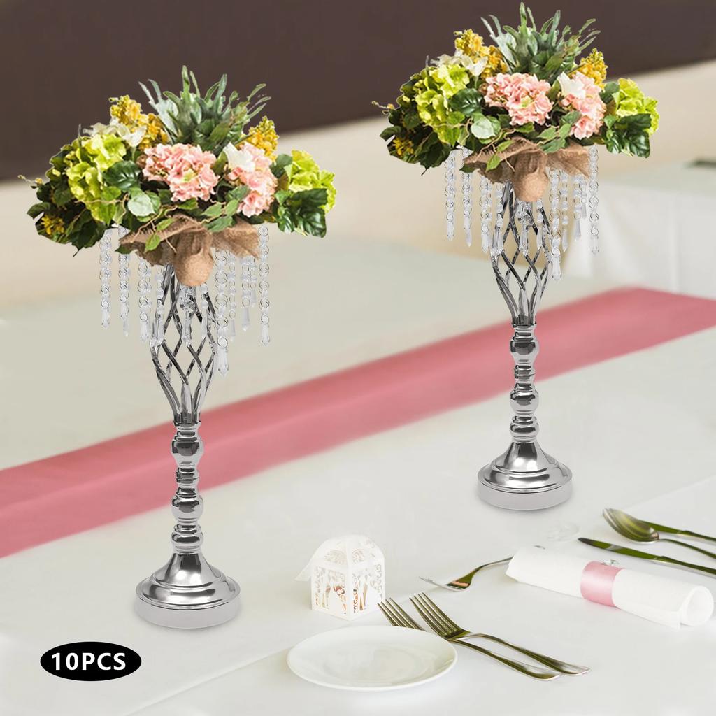 10 Pcs Crystal Flower Stand Wedding Centerpieces for Tables, 21.7in/55cm Tall Elegant Metal Flower Arrangement Stand