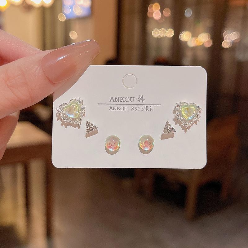 S925 Silver Needle Delicate Zircon Ear Set Small Stud Earrings