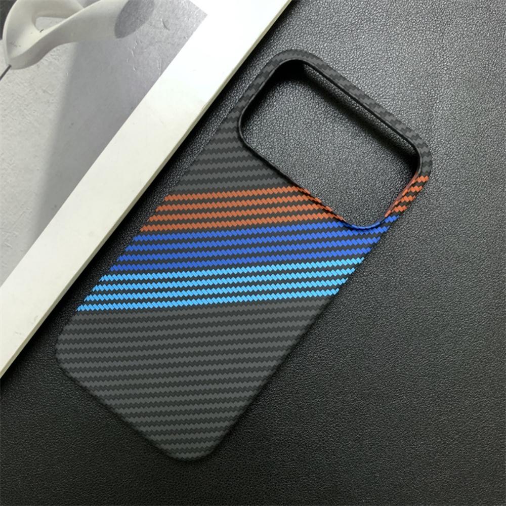 Neue Schlanke Carbonfaser-Textur PC Rahmenlose Handyhülle Für iPhone 17 16 15 14 13 Pro Max Wärmeableitung Dreifarbige Streifen Abdeckung