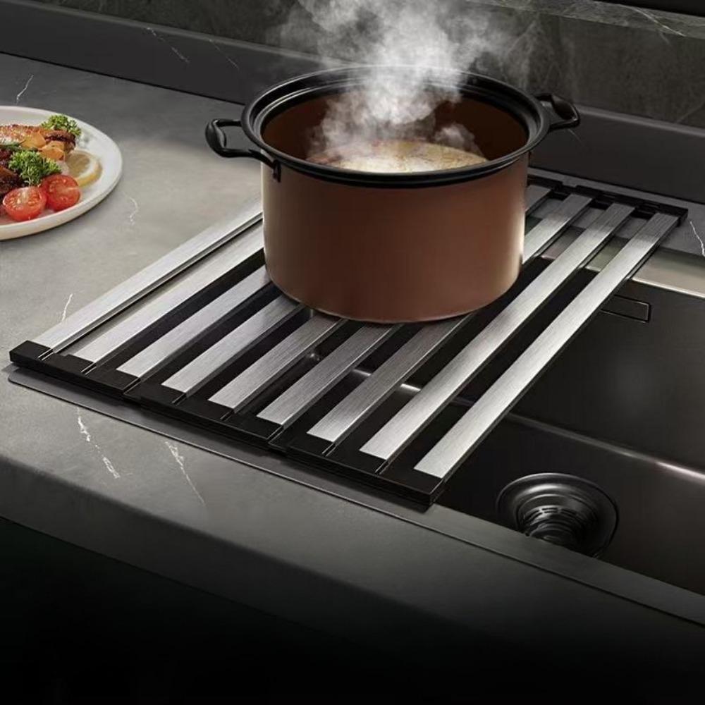 1PC Stainless Steel Foldable Drain Shelf Kitchen Dishes and Chopsticks Silicone Storage Shelf