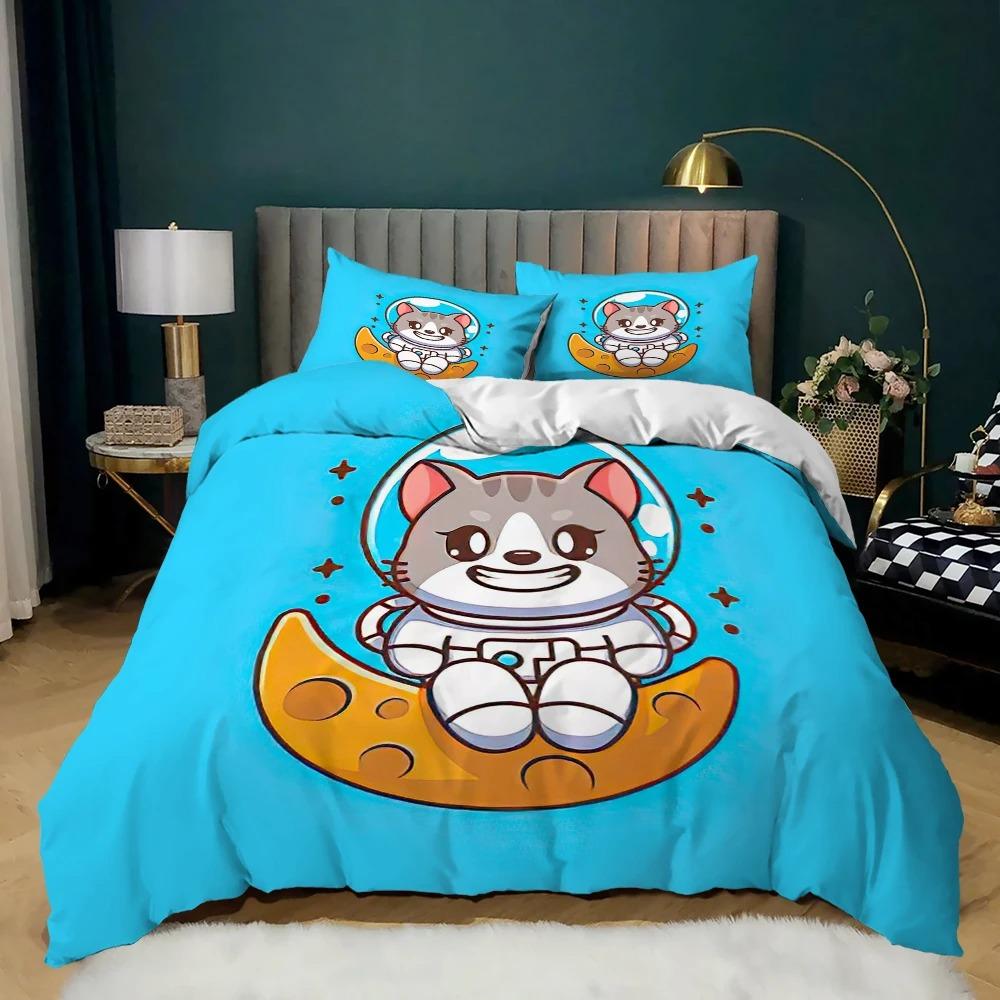 Cartoon Animal Duvet Cover Microfiber Pig Astronaut Red Bedding Set Space Universe Animal Theme King Quilt Cover