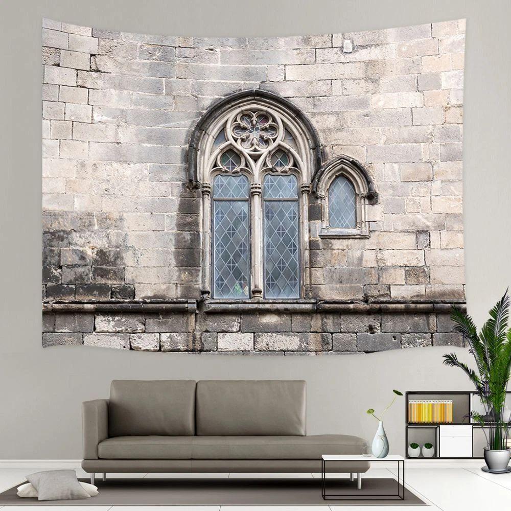 Tapestry background poster of medieval castle window 75x100