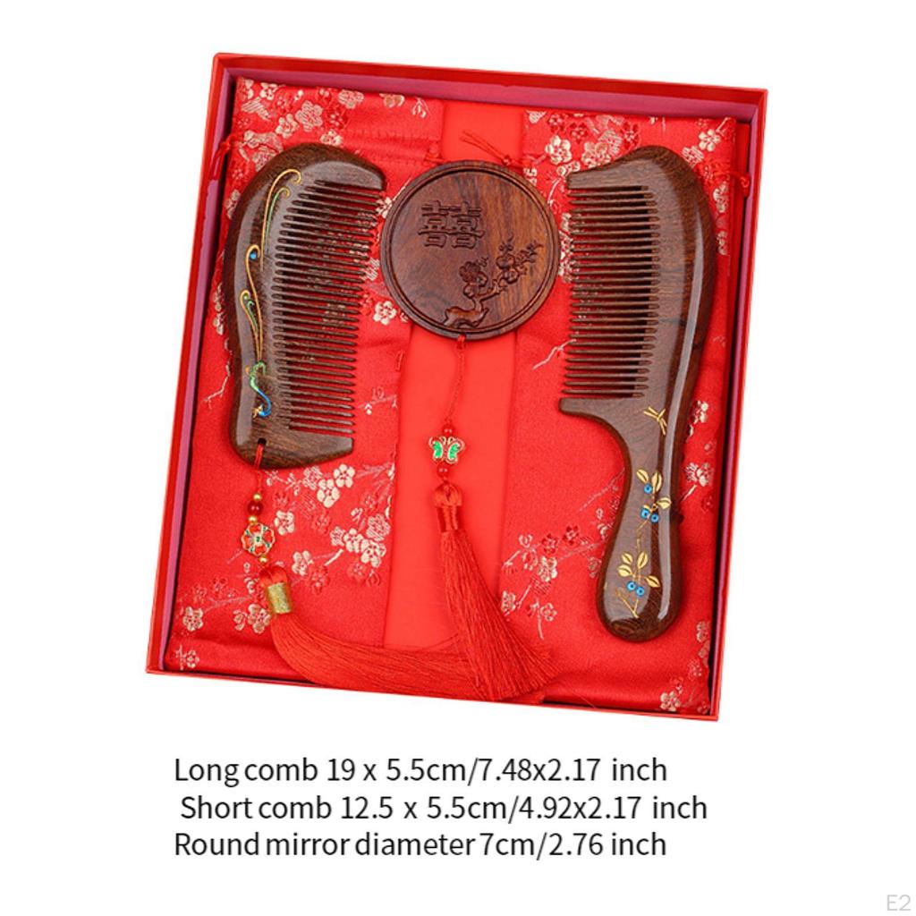 Hair Comb And Mirror Set Wedding Gift Fine Toothed for Detangling