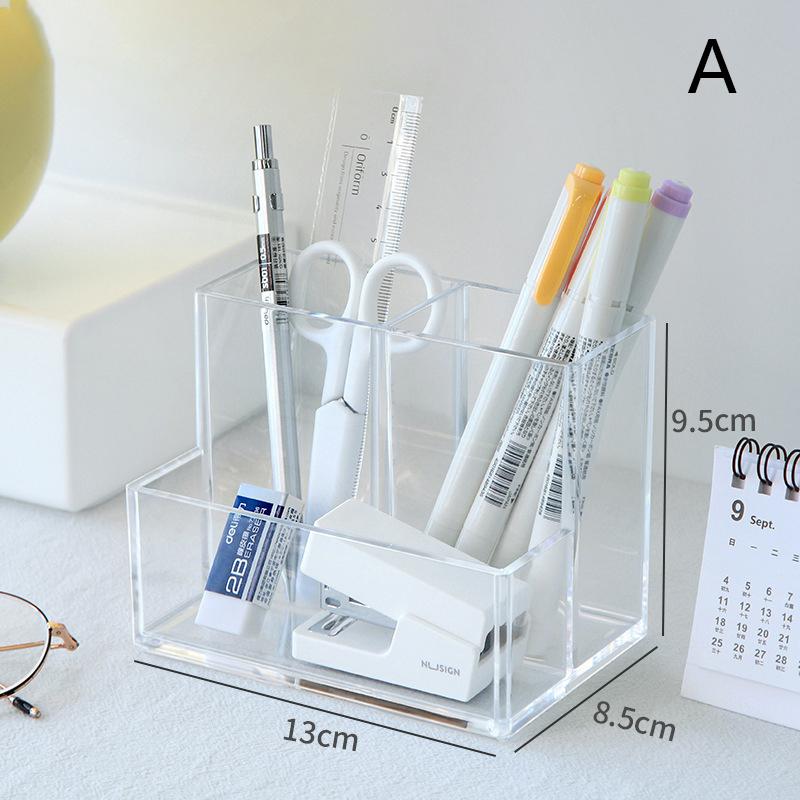 Transparent Three Grids Makeup Box Make Up Brush Bucket Cosmetic Organizer Student Desk Pen Container Storage Box