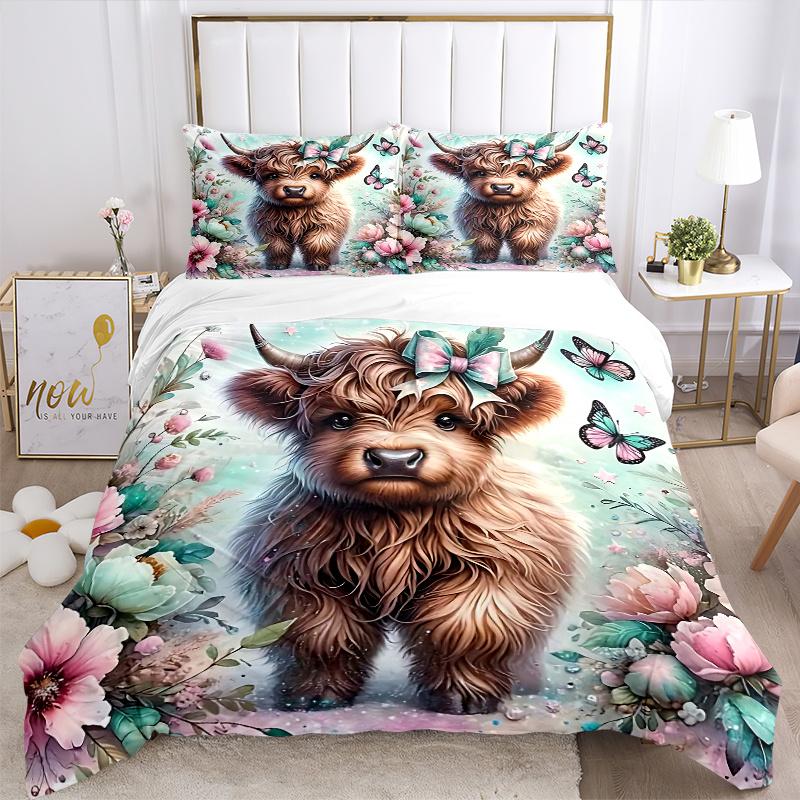 3pcs Enchanted Highland Calf Quilt Cover Set (1 Quilt Cover + 2 Pillowcases Without Pillow Core)