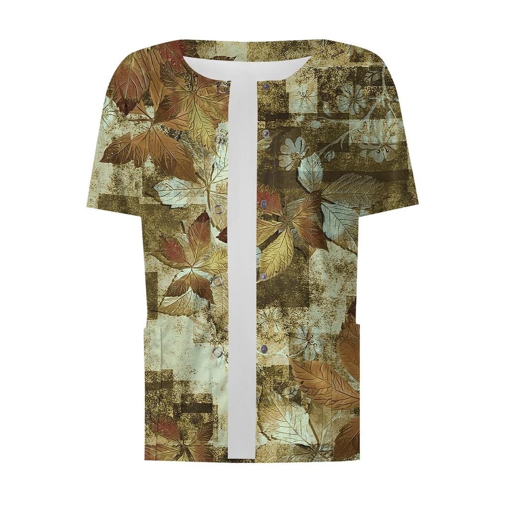 Dámské vzorované kapsy s krátkým rukávem, stojáček s pracovním potiskem, jednořadové ochranné oblečení, svetřík, top