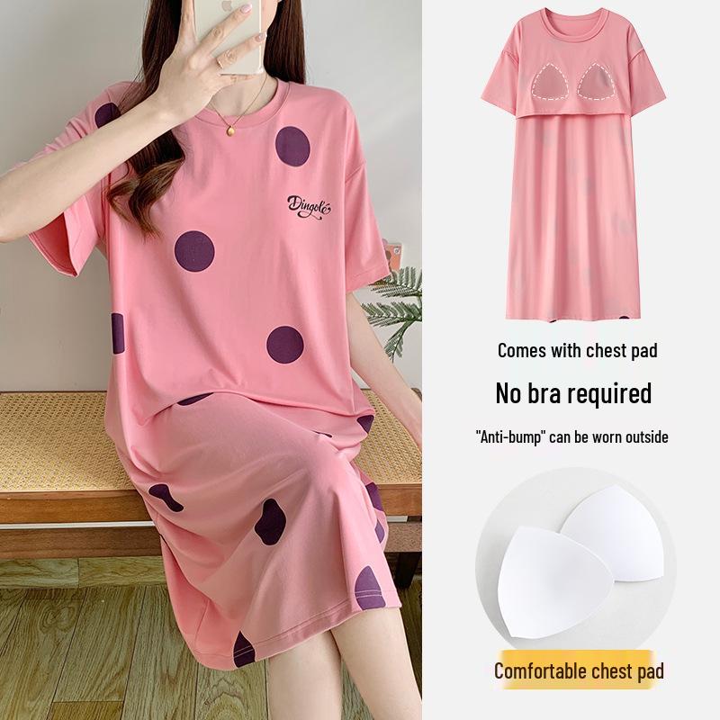 Women's Summer Modal Pajamas: Short Sleeve, Thin Style, with Chest Pads, Round Neck – Sweet Student Homewear