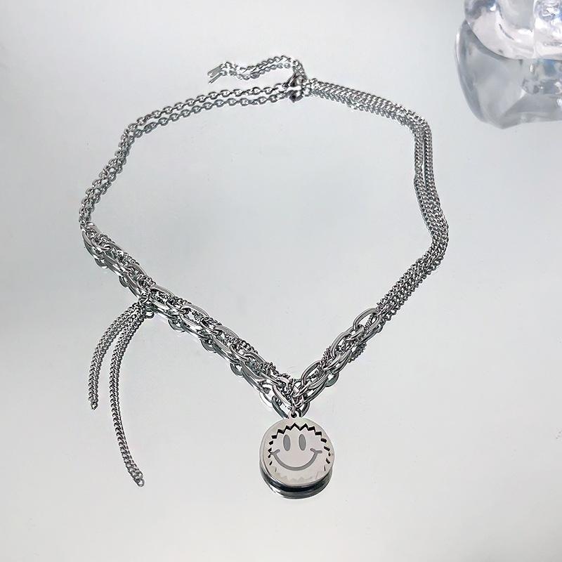 Smiling Thick Chain Couple Necklace Women's New Trendy Hip-Hop Sweatshirt Clavicle Chain Jewelry Accessories