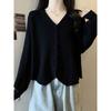 Belly Covering V-neck Single Breasted Loose-Fit Knitting Cardigan