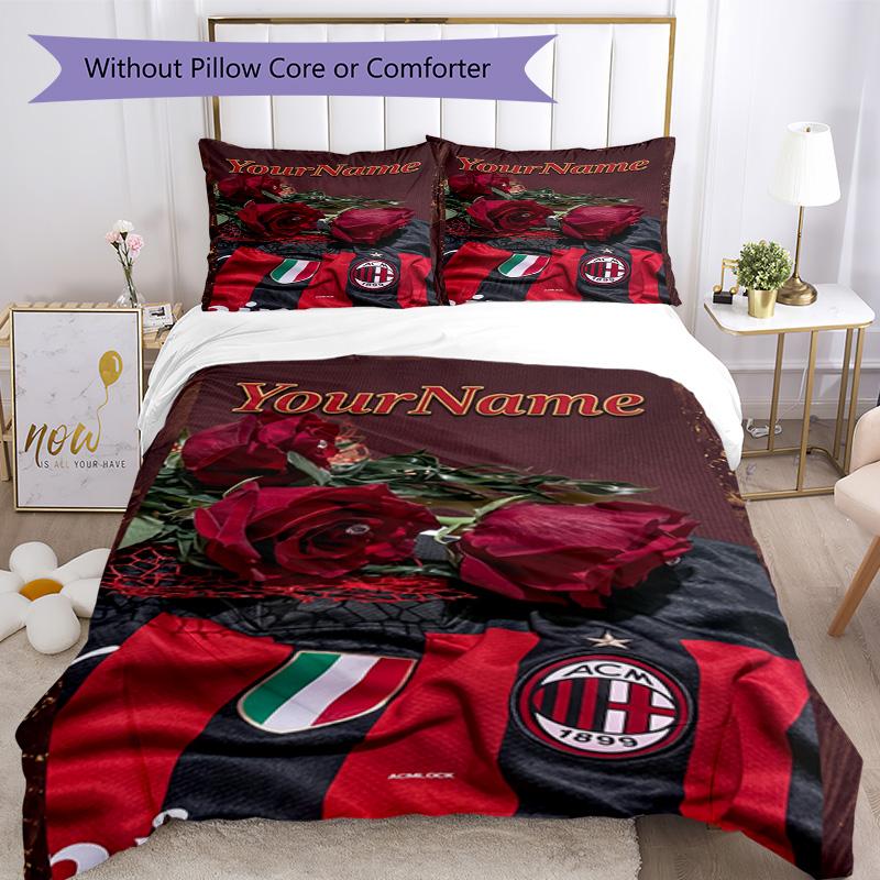 Ac Milan Personalizza il tuo nome Set Biancheria da Letto Copripiumino Traspirante con Federe Decorazione per la Casa Regalo di Compleanno
