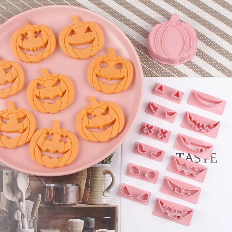 13Pcs/ Set Halloween Cookie Cutters DIY Pumpkin Face Biscuit Fondant Embosser Stamp Cake Decorating Tool Baking Supplies