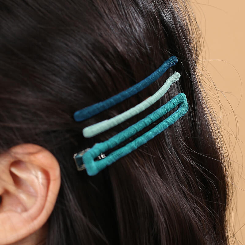 Square Clip + Colored Hairpin 2-piece Set (Blue)