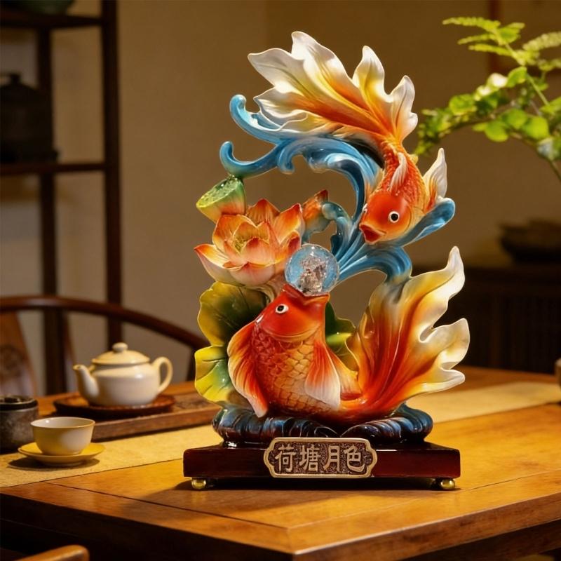 Artistic Resin Feng Shui Fish Figurine Symbolizing Abundances Decoration Perfect For Living Room Or Workspaces