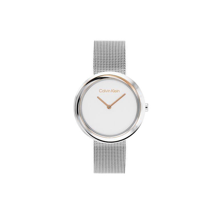 Calvin Klein Ck Quartz Pure Serie Uhr Quarzwerk Edelstahlarmband Weißes Zifferblatt Damenuhren K8G23126