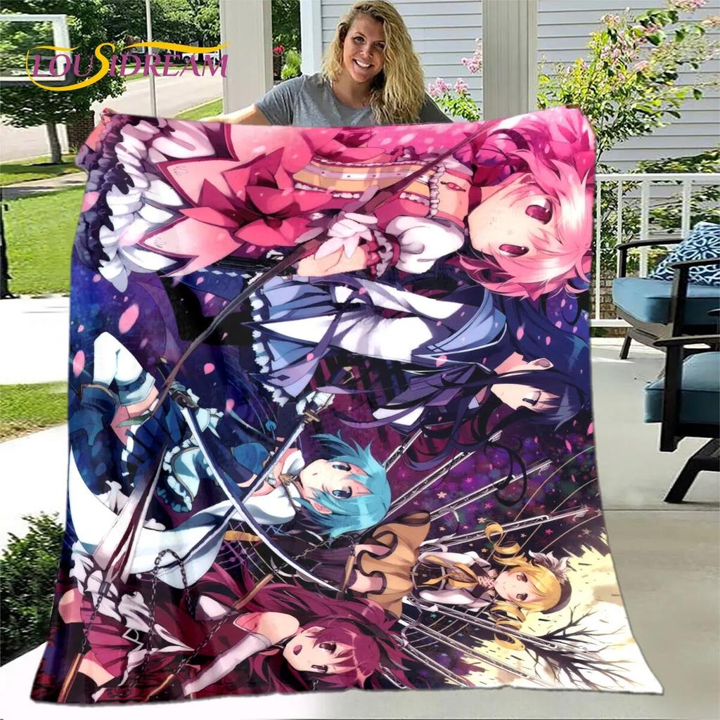 Puella magi madoka magica Kreslená měkká plyšová přikrývka, flanelová přikrývka přikrývka do obývacího pokoje Ložnice Pohovka Pohovka Piknikový povlak