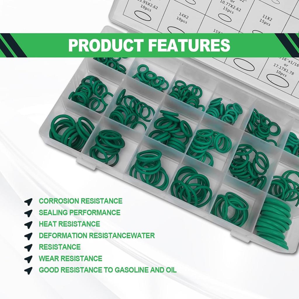Car Air Conditioning AC O Ring Kit Sealing ORings Gasket Assortment Set 270 Pieces Seal Gasket Washer A/C Professional Plumbing Automotive Rubber