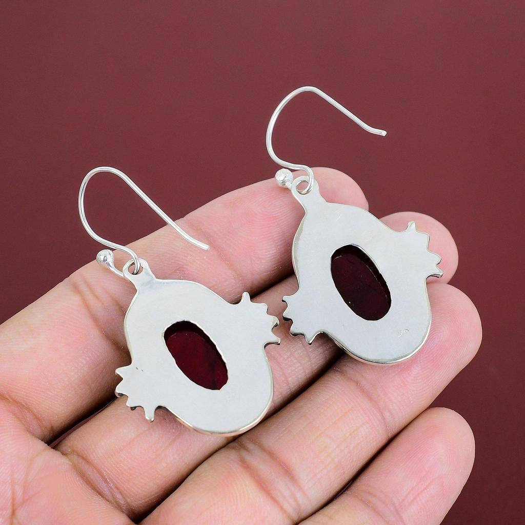 Boucles d'oreilles en labradorite rouge feu, en argent sterling 925, faites à la main, bijoux en pierres précieuses naturelles, cadeaux pour elle, boucles d'oreilles pendantes, bijoux en argent