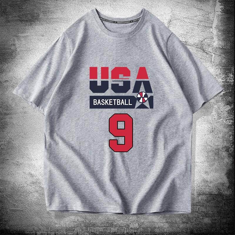 US National Team Basketball No. 9 Cotton Short-sleeved T-shirt Men's and Women's Summer Tide Brand Loose Shoulder Half-sleeved Top